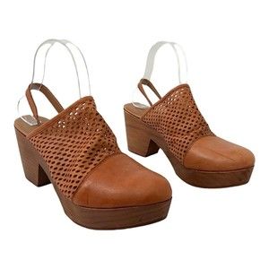 Free People Womens Size 39 Logan Natural Leather Perforated Slingback Clogs